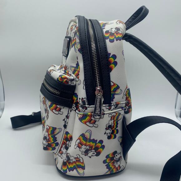 Disney Mickey Mouse Loungefly White Rainbow Mini Backpack Adjustable Vacation